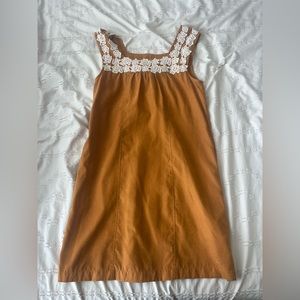 Orange Retro Suede-like square neck dress with POCKETS!